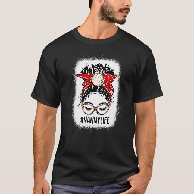 Leopard Messy Bun Volleyball Nonna Life Game Day M T-Shirt (Front)
