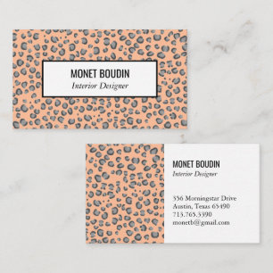 Leopard Modern Animal Print Grey Peach Fuzz Pink  Business Card