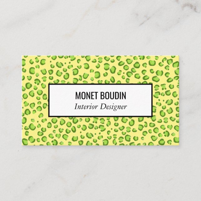 Leopard Modern Custom Green Gold Animal Print Business Card (Front)