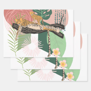 Leopard Mom and Baby Hanging In A Tree Wrapping Paper Sheet