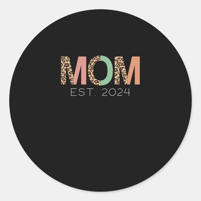 Leopard Mom Est 2024 Mothers Day Mom 2024 Leopard Classic Round Sticker (Front)