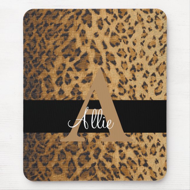 Leopard Monogram Initial Letter A Computer Mouse Pad (Front)