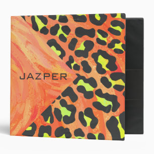 Leopard Monogram Orange and Yellow Print Binder