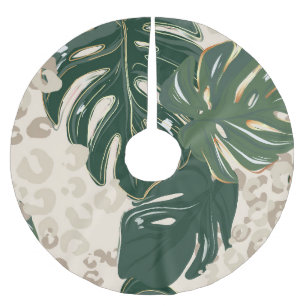 Leopard Monstera: Jungle Print Vintage. Brushed Polyester Tree Skirt