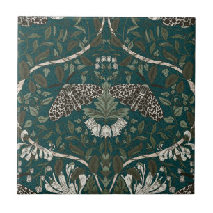 Leopard Moth and Honeysuckle Botanical Vintage  Tile