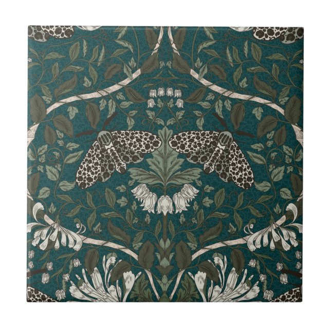 Leopard Moth and Honeysuckle Botanical Vintage  Tile (Front)
