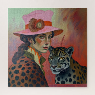 Leopard Muse : Dame au puzzle d'art rose
