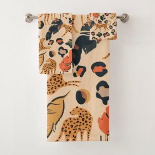 Leopard Nature Botanical Animal Print Pattern Bath Towel Set
