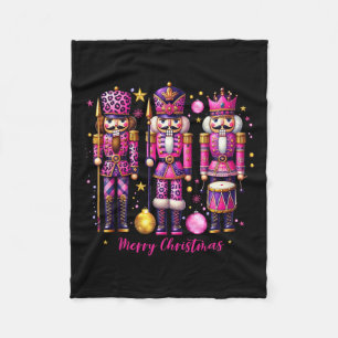 Leopard Nutcracker Pink Christmas 2024 Xmas Pajama Fleece Blanket