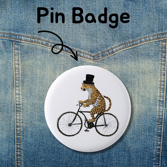 Leopard on a bicycle pin Big Cat on a bike (Pin badge on Jeans)