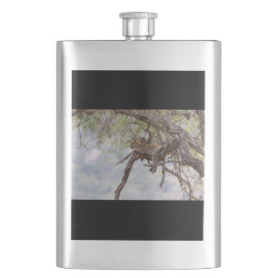 Leopard on a tree hip flask