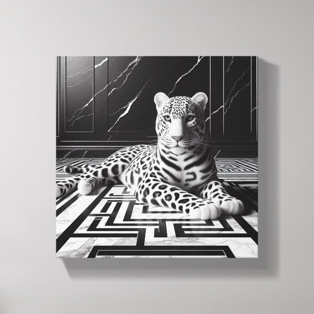 Leopard on Black and White Canvas Print (Front)