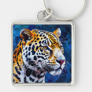 Leopard on blue background keychain