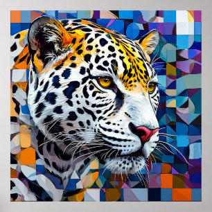 Leopard on blue background poster
