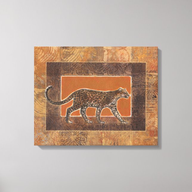 Leopard on Orange and Brown Background Canvas Print (Front)