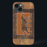 Leopard on Orange and Brown Background iPhone 13 Case<br><div class="desc">Norman Wyatt has an amazing collection of art capturing the beauty of animals. The background is Africa-themed,  with sharp oranges and browns and the drawing of a leopard on top of it blends perfectly with it. Enjoy nature's finest with this image today.</div>