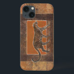 Leopard on Orange and Brown Background iPhone 13 Case<br><div class="desc">Norman Wyatt has an amazing collection of art capturing the beauty of animals. The background is Africa-themed, with sharp oranges and browns and the drawing of a leopard on top of it blends perfectly with it. Enjoy nature's finest with this image today.</div>