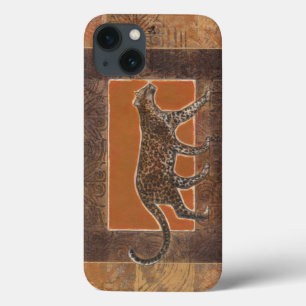 Leopard on Orange and Brown Background iPhone 13 Case