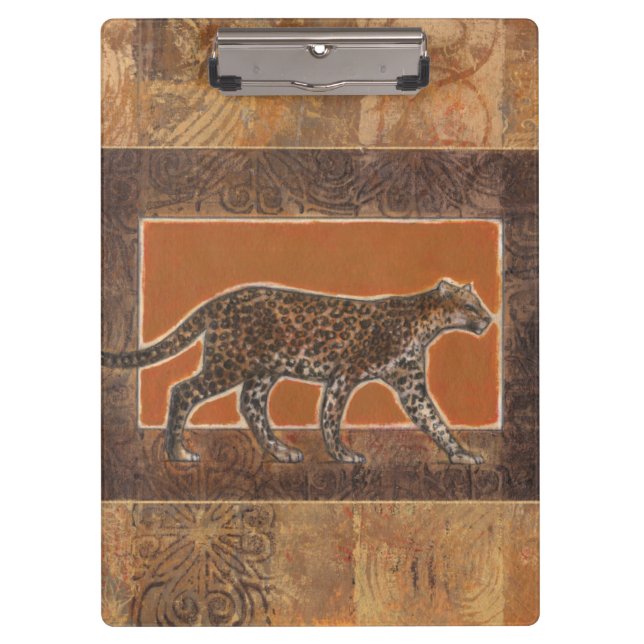 Leopard on Orange and Brown Background Clipboard (Front)