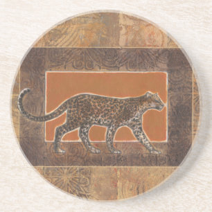 Leopard on Orange and Brown Background Coaster