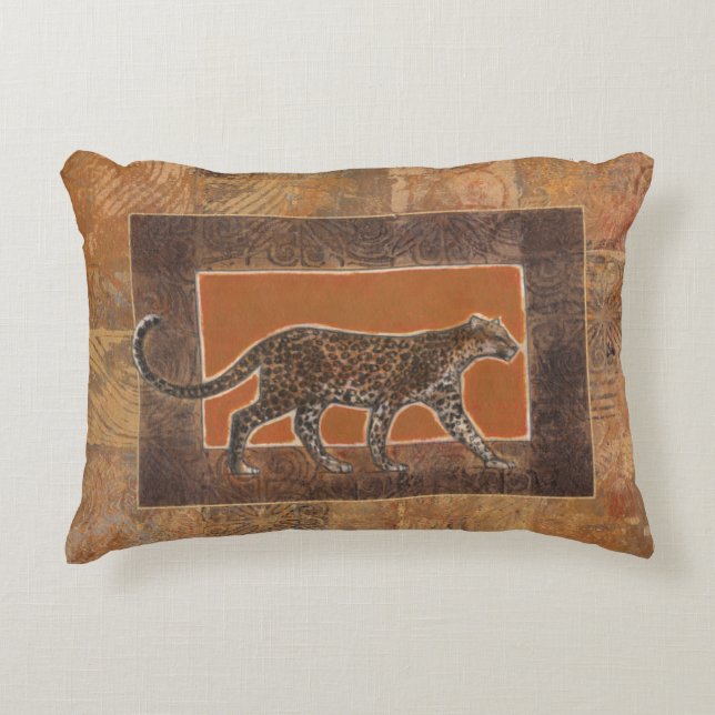 Leopard on Orange and Brown Background Decorative Pillow (Front)