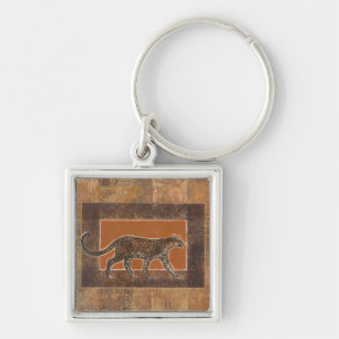Leopard on Orange and Brown Background Keychain