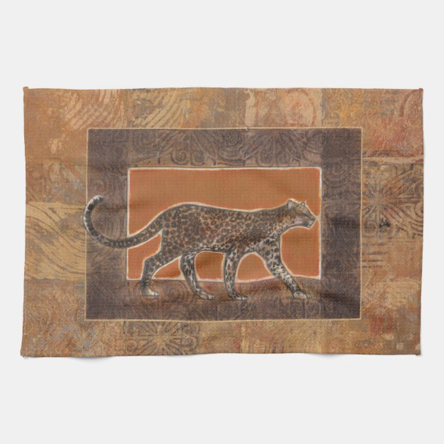 Leopard on Orange and Brown Background Kitchen Towel (Horizontal)