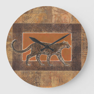 Leopard on Orange and Brown Background Large Clock