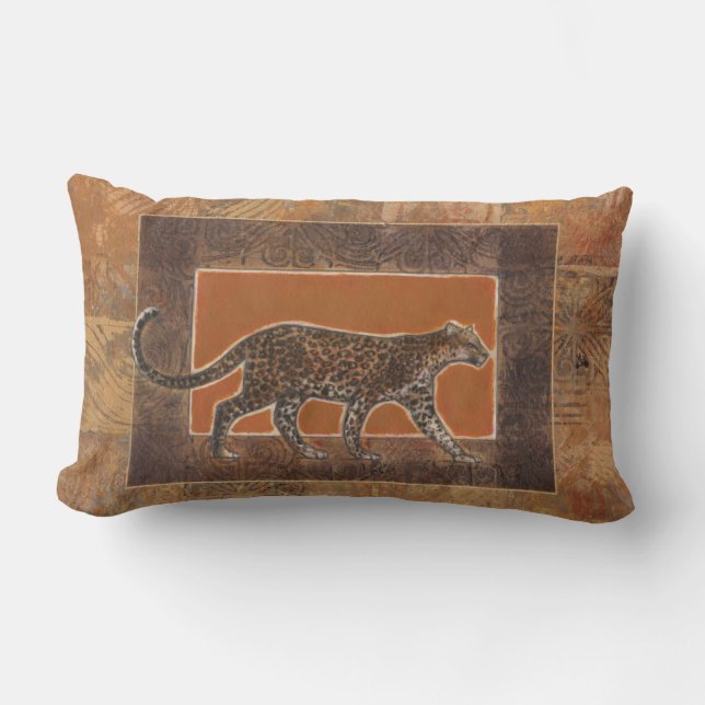 Leopard on Orange and Brown Background Lumbar Pillow (Front)