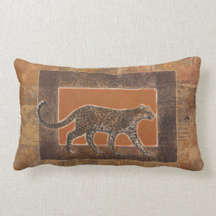 Leopard on Orange and Brown Background Lumbar Pillow