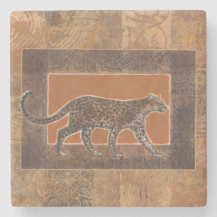 Leopard on Orange and Brown Background Stone Coaster
