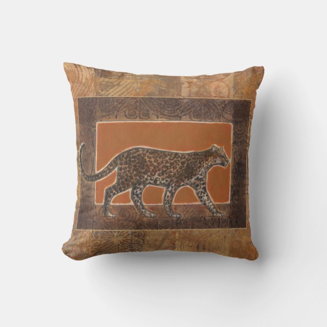 Leopard on Orange and Brown Background Throw Pillow (Front)