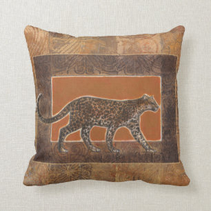 Leopard on Orange and Brown Background Throw Pillow