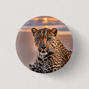Leopard on the beach 1 inch round button