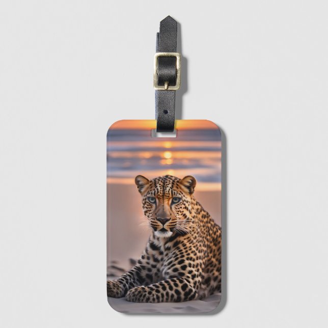 Leopard on the beach luggage tag (Front Vertical)