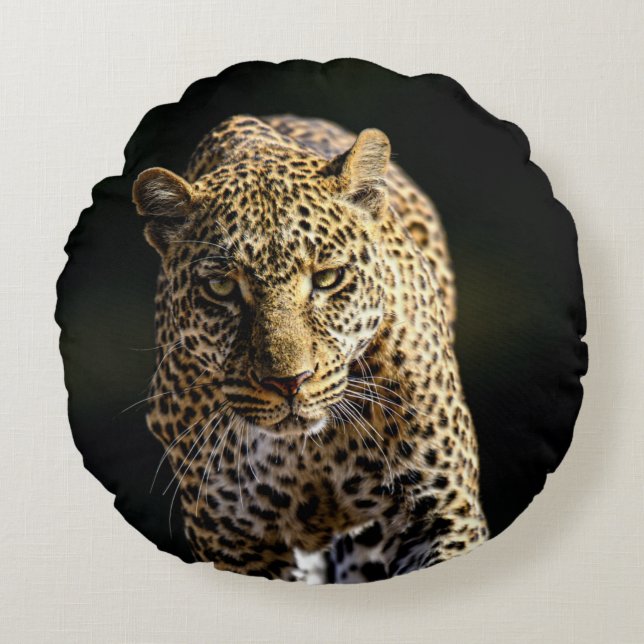 Leopard on the Prowl Round Pillow (Front)