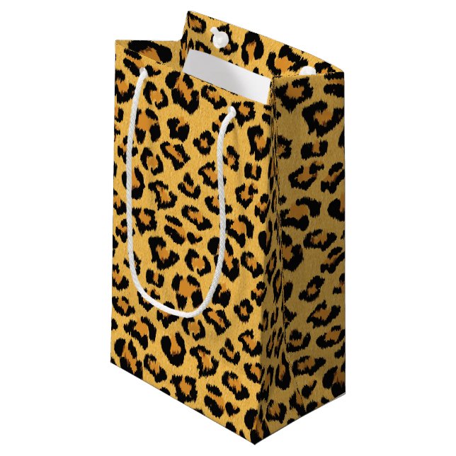 Leopard or Jaguar Print Faux Fur Pattern Small Gift Bag (Front Angled)