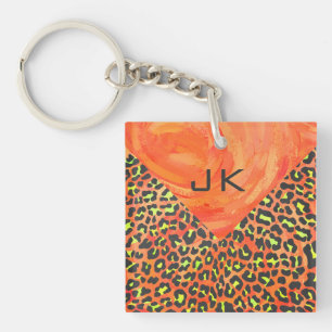 Leopard Orange and Yellow Monogram Keychain