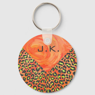 Leopard Orange and Yellow Monogram Keychain