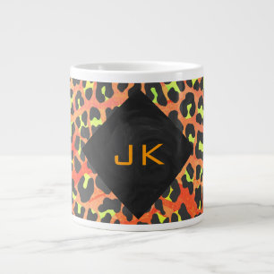 Leopard Orange and Yellow Monogram Large Coffee Mug