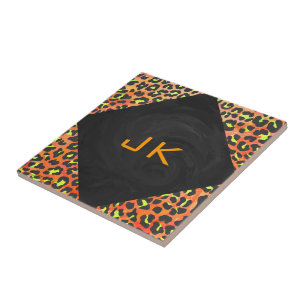 Leopard Orange and Yellow Monogram Tile