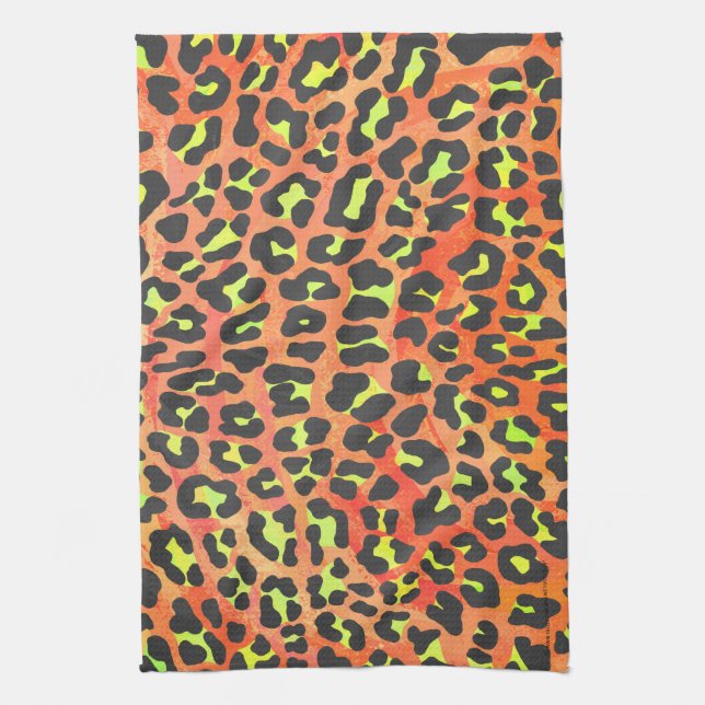Leopard Orange and Yellow Print Kitchen Towel (Vertical)