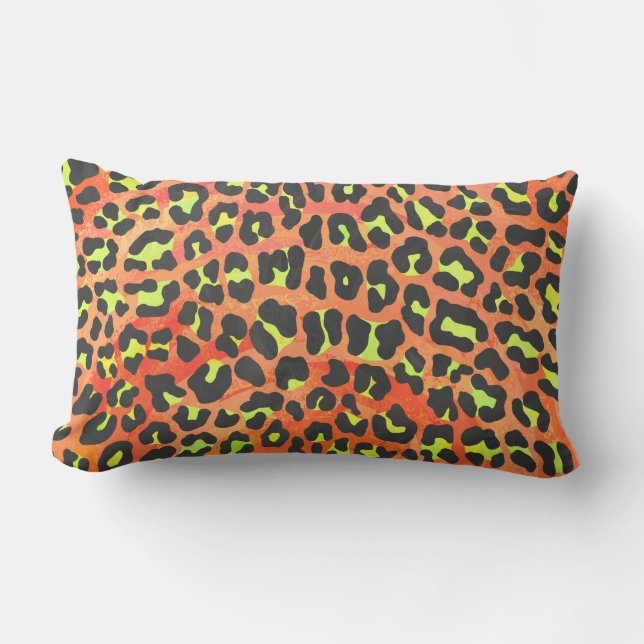 Leopard Orange and Yellow Print Lumbar Pillow (Front)