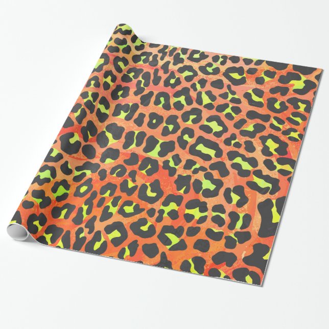 Leopard Orange and Yellow Print Wrapping Paper (Unrolled)