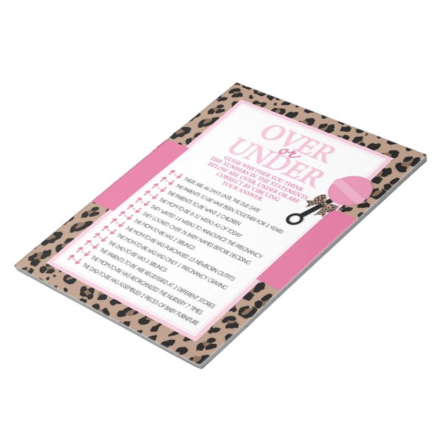 Leopard Over or Under Baby Shower Game Pack Notepad (Angled)