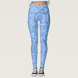 Leopard Paisley Seamless Pattern Blue elegant Yoga Leggings