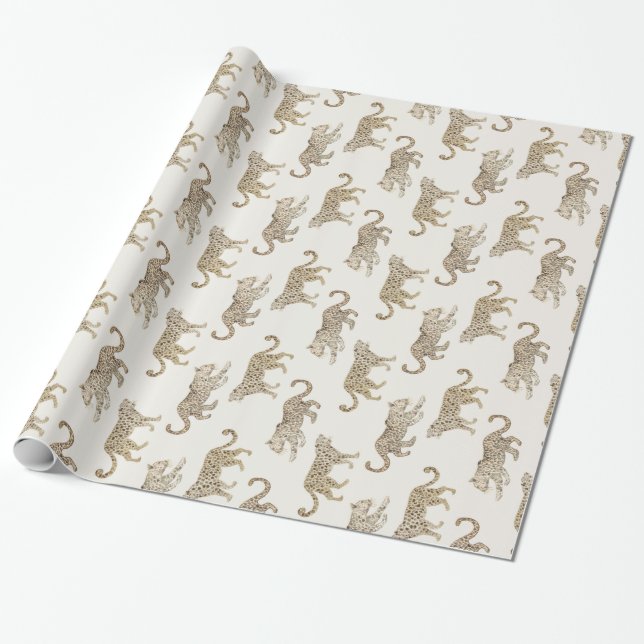 Leopard parade on cream wrapping paper (Unrolled)