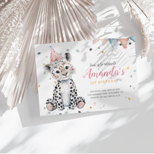 Leopard Party Animals Pink Birthday Invitation