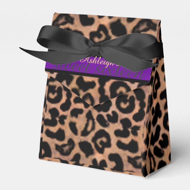 Leopard Patt Purple Stripe Sweet 16 Personalized Favor Box (Front Side)