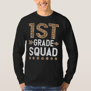 Leopard Pattern 1st Grade Squad Girl Boy Kids Stud T-Shirt